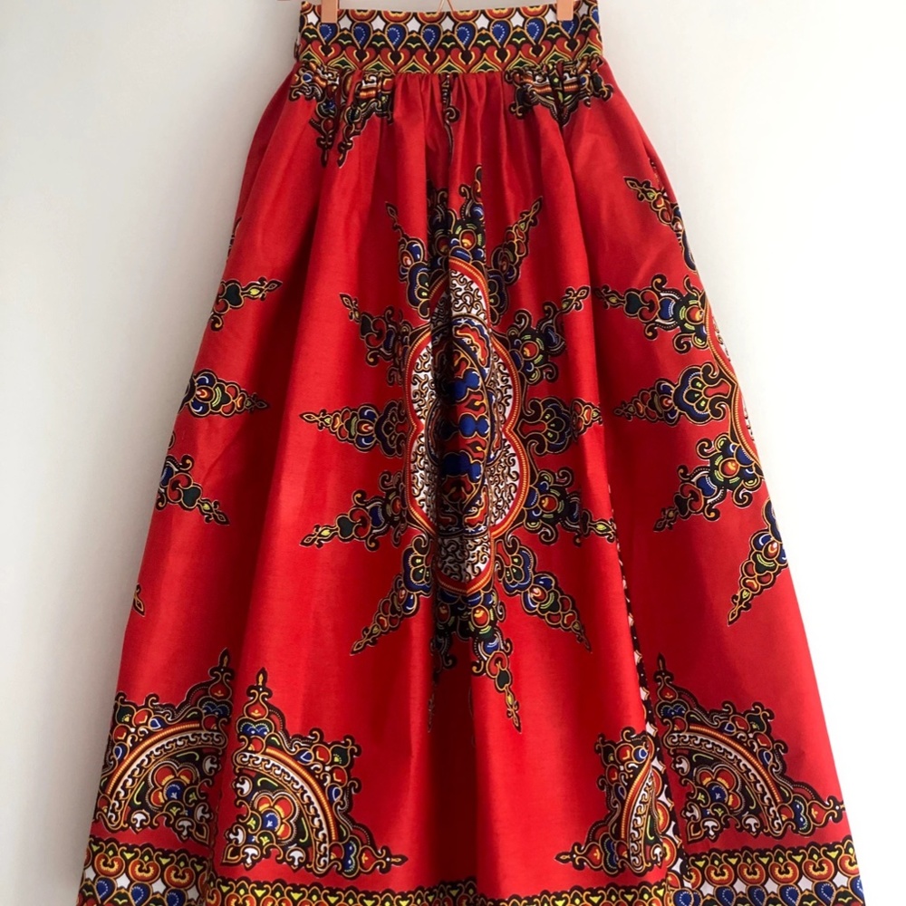 GOOGOA London Red Dashiki Maxi Skirt, Size XL